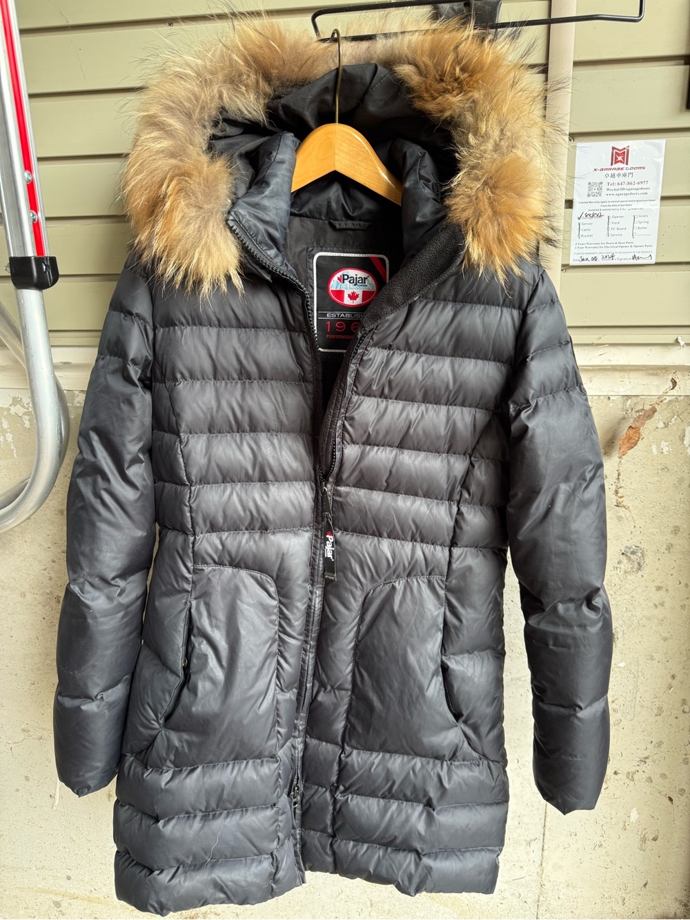 Women’s Pajar Large Black Fur-Trim Hooded Puffer Coat